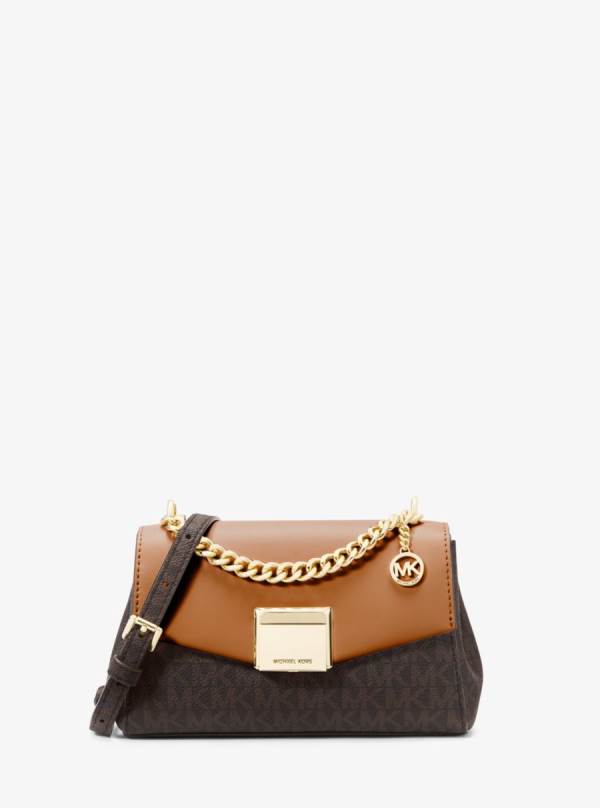 Damske Spojková Taška Michael Kors Lita Small Two-Tone Logo and Leather Hnede - Kabelky Michael Kors Slevy | XANKL-8493